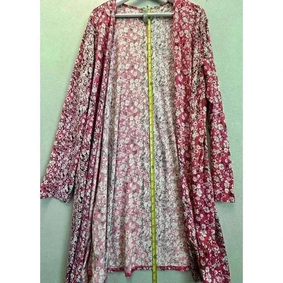 Honeyme Curvy Women's Size XL Open Front Pink Flowers Floral Print Cardigan - Picture 5 of 8
